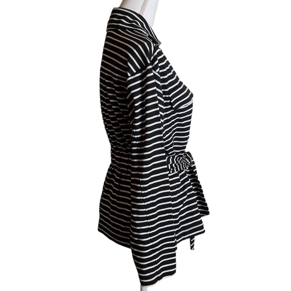 Chicos Black White Striped Jacket Size 0 US 4 SMALL Full Zip Belted Lightweight - Picture 3 of 14